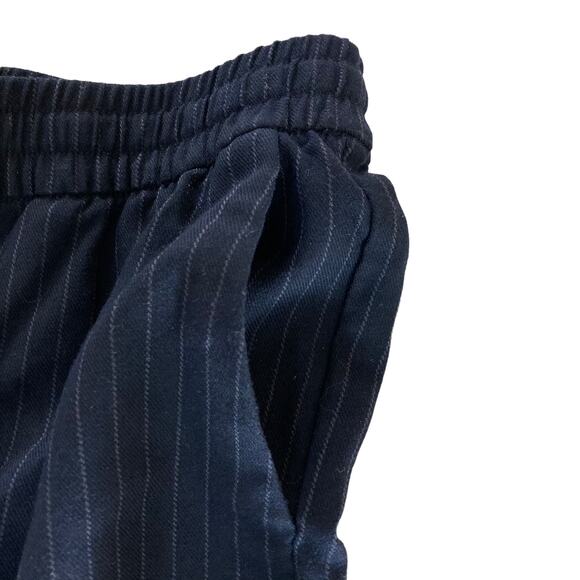 H&M pinstripe drawstring waist pants ladies 8 dark blue tapered trousers - Picture 4 of 8